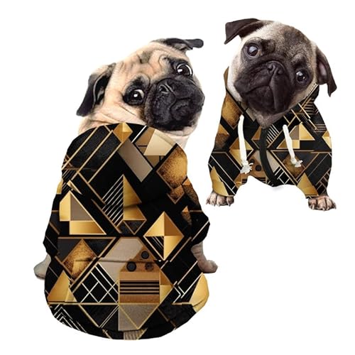 Kuiaobaty Hunde-Kapuzenpullover für kleine Hunde, atmungsaktiv, Reißverschluss, mit Tasche, abstrakt, geometrisch, weich, goldfarben, Schwarz von Kuiaobaty