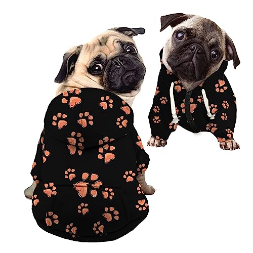 Kuiaobaty Hunde-Kapuzenpullover mit Hundepfoten-Aufdruck, warmes Herbst-Sweatshirt für Welpen, kleine Hunde, schwarzer Kapuzenpullover, Hunde-Shirts von Kuiaobaty