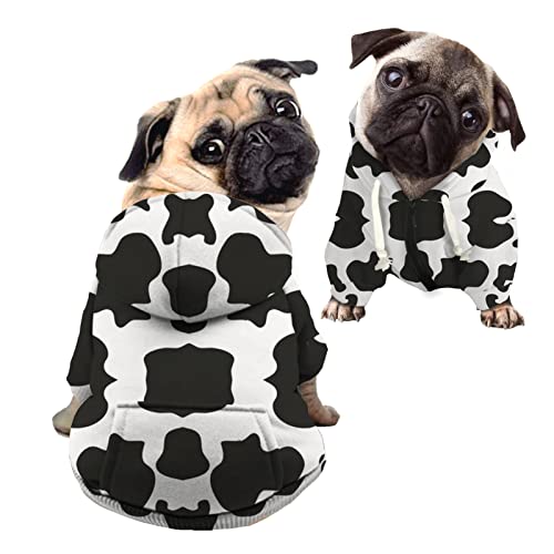 Kuiaobaty Hunde-Kapuzenpullover mit Kuh-Druck, dehnbar, für kleine und mittelgroße Hunde, niedliche schwarze Kuh-Punkte, Haustier-Welpen-Kapuzenpullover von Kuiaobaty