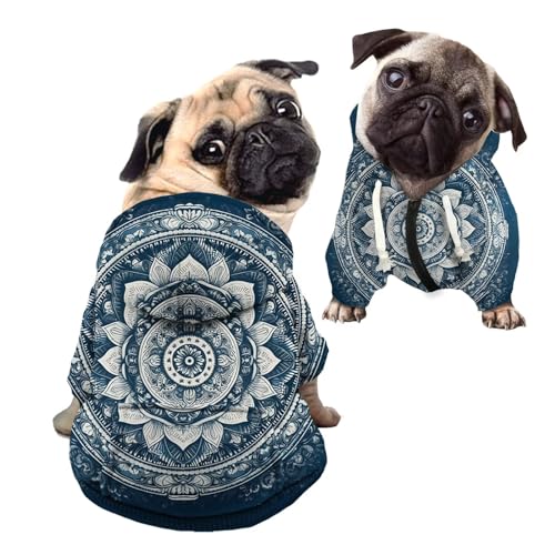 Kuiaobaty Hunde-Kapuzenpullover mit Mandala-Lotusdruck, atmungsaktiv, Reißverschluss, mit Tasche, Schieferblau, weicher Welpen-Kapuzenpullover von Kuiaobaty