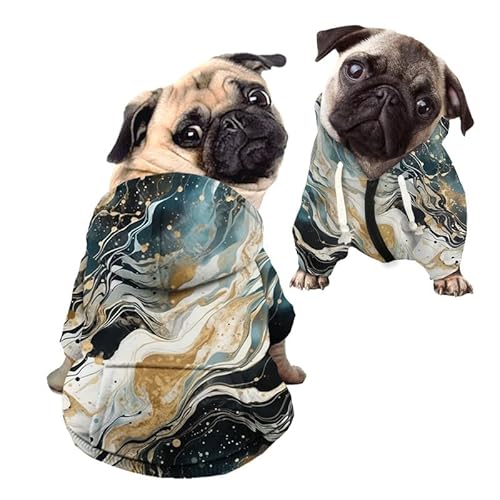 Kuiaobaty Hunde-Kapuzenpullover mit Marmor-Textur, atmungsaktiver Reißverschluss, mit Tasche, flüssige Farbe, Schwarz / Weiß, weicher Welpen-Kapuzenpullover, Haustierkleidung von Kuiaobaty