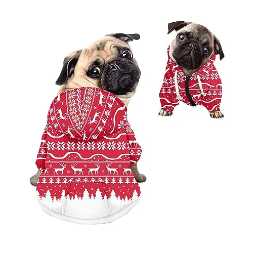 Kuiaobaty Hunde-Kapuzenpullover mit Schneeflocken-Druck, Reißverschluss, Haustier-Sweatshirt, ethnischer Hirsch-Hundepullover, Hundebekleidung, Rot von Kuiaobaty