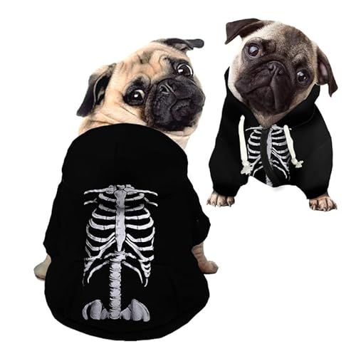 Kuiaobaty Hunde-Kapuzenpullover mit Skelett-Aufdruck, Reißverschluss, mit Tasche, Halloween-Kostüm, weicher Welpen-Kapuzenpullover von Kuiaobaty