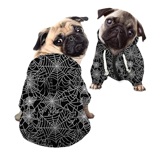 Kuiaobaty Hunde-Kapuzenpullover mit Spinnennetz-Muster, Reißverschluss, schwarz, Halloween-Kostüm, kurzärmelig, für kleine und mittelgroße Hunde von Kuiaobaty