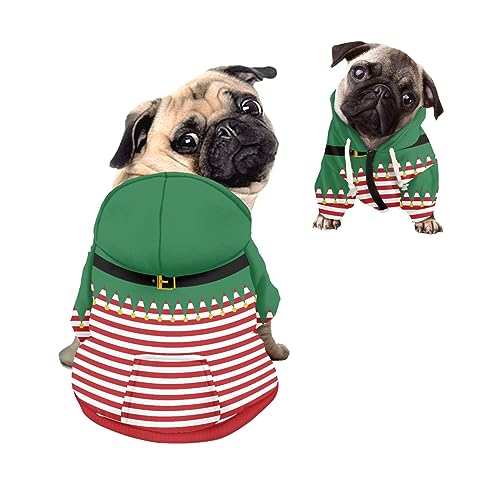 Kuiaobaty Hunde-Kapuzenpullover mit Weihnachtsstreifen, bequemes Hunde-Kapuzen-Sweatshirt, lustiges Weihnachtsmann-Kostüm für Welpen, Hunde, Haustierjacke von Kuiaobaty