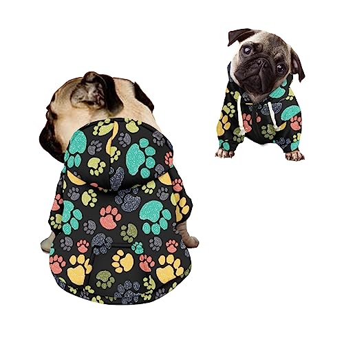Kuiaobaty Hunde-Kapuzenpullover mit buntem Pfotenabdruck, Reißverschluss, für kleine Hunde und Katzen, schwarzes Hunde-Sweatshirt mit Kapuze Kuiaobaty Hunde-Kapuzenpullover mit buntem Pfotenabdruck, Reißverschluss, für kleine Hunde und Katzen, schwarzes Hunde-Sweatshirt mit Kapuze von Kuiaobaty