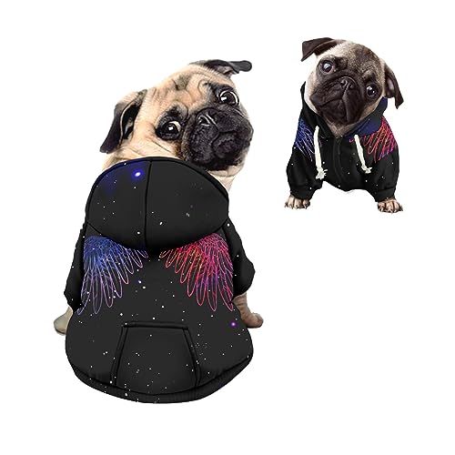 Kuiaobaty Hunde-Kapuzenpullover mit farbigem Flügelaufdruck, für kleine Hunde, Jungen, Kleidung, schwarzes Hunde-Sweatshirt, Welpen-Hunde-Kapuzenmantel von Kuiaobaty