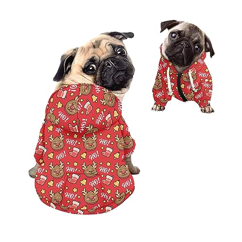 Kuiaobaty Hunde-Kapuzenpullover mit niedlichem Hirschmotiv, für Hunde, Weihnachtsoutfits, roter Urlaubs-Hundepullover, Outdoor-Pullover für Haustiere von Kuiaobaty
