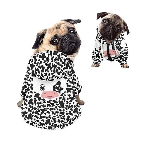 Kuiaobaty Hunde-Kapuzenpullover mit niedlichem Kuh-Aufdruck, Cartoon-Kuh-Muster, Haustier-Sweatshirt, Pullover für mittelgroße Hunde von Kuiaobaty