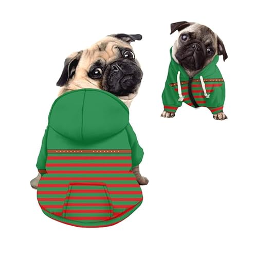 Kuiaobaty Hunde-Pullover mit Kapuze, mit Reißverschluss, Grün / Rot von Kuiaobaty