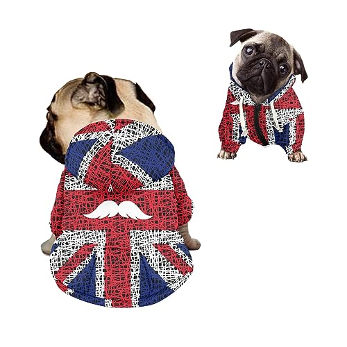 Kuiaobaty Hunde-Sweatshirt mit Union-Jack-Flagge für kleine Hunde, Jungen, Mädchen, abstrakte Löwen-Kunst, weiche Haustier-Hoodies, UK-Flagge, Hunde-Kapuzenpullover von Kuiaobaty