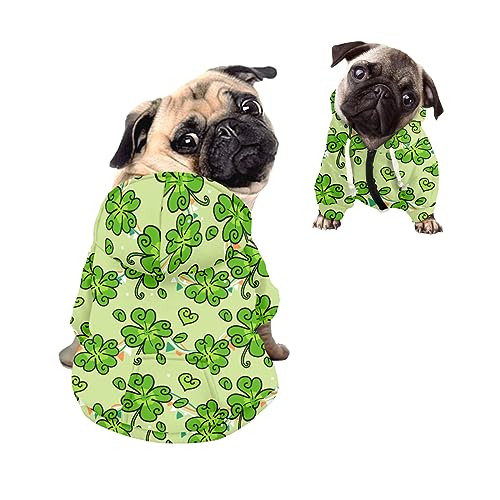 Kuiaobaty Hundekostüm, St. Patrick's Day, Hunde-Kapuzenpullover, Haustierkleidung, grünes Kleeblatt-Druck, dehnbarer Hunde-Einteiler für kleine Hunde von Kuiaobaty