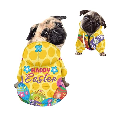 Kuiaobaty Hundepullover mit Aufschrift "Happy Easter Day", gelber Welpen-Kapuzenpullover, Ostereier-Reißverschluss, Haustier-Sweatshirt von Kuiaobaty
