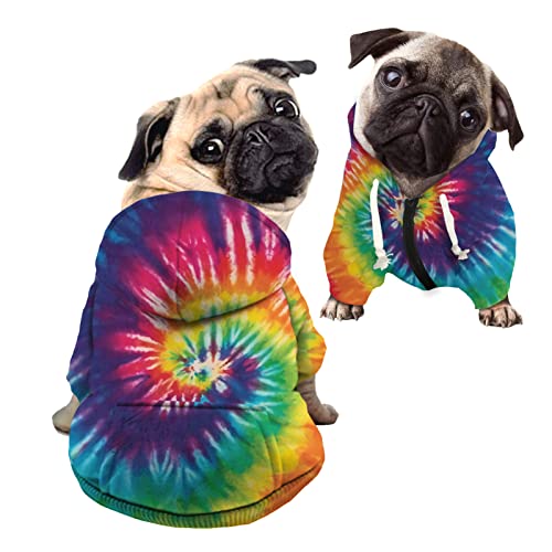 Kuiaobaty Farbiger Batik-Kapuzenpullover für Hunde, weicher Einteiler, Boho-Hippie-Kunst-Kapuzenpullover für kleine Hunde von Kuiaobaty