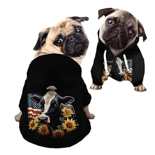 Kuiaobaty Hundepullover mit Kuh-Druck, für kleine Hunde, amerikanische Flagge, Hunde-Kapuzenpullover für mittelgroße Hunde von Kuiaobaty