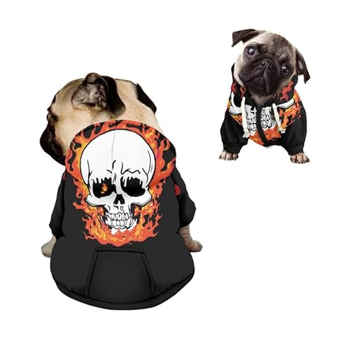 Kuiaobaty Hundepullover mit Totenkopf-Aufdruck, für Welpen, Haustiere, Malerei, Feuerschädel, kleine Hunde, schwarz, dehnbar, Spielkleidung für Hunde und Katzen von Kuiaobaty