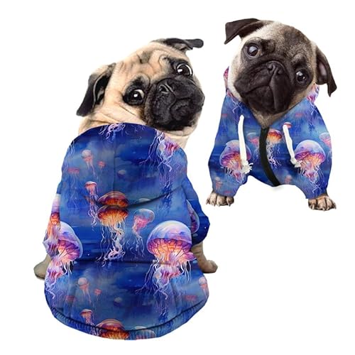 Kuiaobaty Jellyfish Print Zipper Hooded Pet Clothing Breathable Dog Hoodies, Painting Jellyfish Pattern Short Sleeve Puppy Pullover for Small Dogs von Kuiaobaty