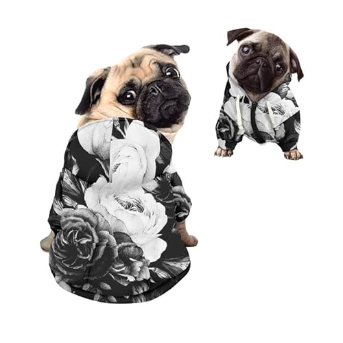 Kuiaobaty Kapuzen-Sweatshirt mit Pfingstrosen, für kleine Hunde, mit Kapuze, Mantel mit Hut, Hunde-Kapuzenpullover für Welpen, Haustiere, Weiß / Schwarz Kuiaobaty Kapuzen-Sweatshirt mit Pfingstrosen, für kleine Hunde, mit Kapuze, Mantel mit Hut, Hunde-Kapuzenpullover für Welpen, Haustiere, Weiß / Schwarz von Kuiaobaty