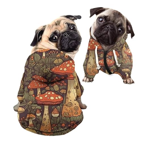 Kuiaobaty Kapuzen-Sweatshirt mit Pilzmuster, für kleine Hunde, Kapuzenmantel mit Hut, roter Pilzaufdruck, Welpen, Haustiere, Pullover, Kleidung, Outfits von Kuiaobaty