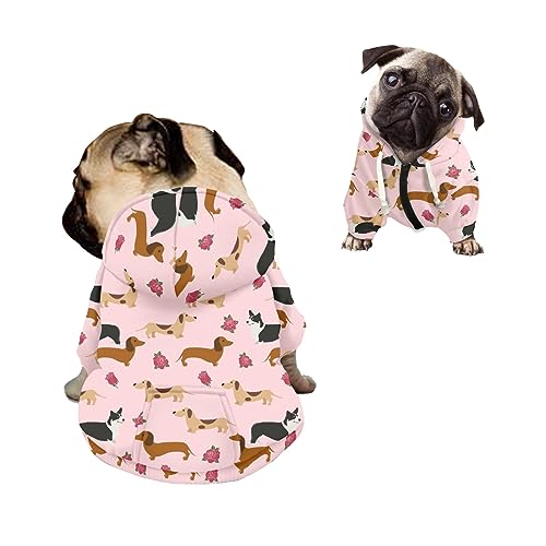 Kuiaobaty Kapuzenpullover für kleine Hunde, Cartoon-Dackel-Motiv, Cartoon-Welpen-Druck, Haustier-Sweatshirt, Pullover für mittelgroße Hunde von Kuiaobaty