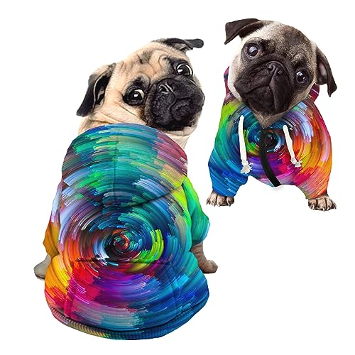 Kuiaobaty Kapuzenpullover für kleine Hunde, Regenbogen-Spirale, für kleine Hunde von Kuiaobaty