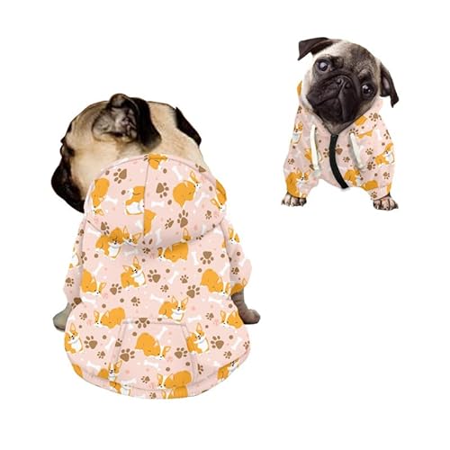 Kuiaobaty Kapuzenpullover mit Cartoon-Corgi-Druck, Pullover für kleine Hunde und Katzen, niedliches Tierpfoten-Sweatshirt, Welpen-Hunde-Kapuzenmantel von Kuiaobaty