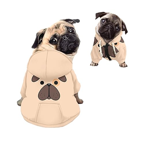 Kuiaobaty Kapuzenpullover mit Cartoon-Mops-Motiv, Reißverschluss, Haustier-Sweatshirt, lustiges Hundekostüm, Outfit, Hundebekleidung, Pullover von Kuiaobaty