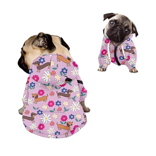 Kuiaobaty Kapuzenpullover mit Dackel-Blumendruck, Hunde-Sweatshirt für Welpen, kleine, mittelgroße Hunde, violetter Kapuzenpullover, Haustier-Hunde-Shirt, Bekleidung von Kuiaobaty