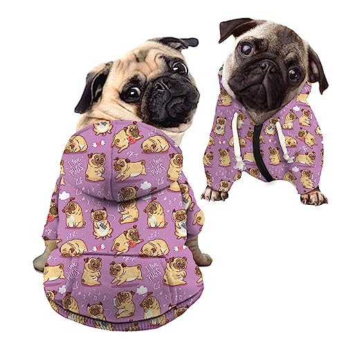 Kuiaobaty Kawaii Mops Hunde Druck Hund Hoodies für kleine Hunde Kleidung Bekleidung, Cartoon Mops Muster Haustier Pullover Winter Sweatshirt Outfits von Kuiaobaty