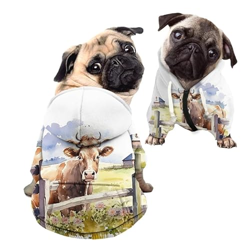 Kuiaobaty Maler-Kuh-Muster-Hundepullover, Komfort, Hunde-Kapuzenpullover, Haustierkleidung, Paint Farm, dehnbarer Hunde-Einteiler, Schlafanzug für kleine und mittelgroße Hunde von Kuiaobaty