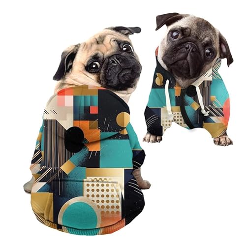 Kuiaobaty Minimalistische geometrische Hunde-Kapuzenpullover mit Reißverschluss für kleine Hunde und Katzen, runder quadratischer Druck, Hunde-Sweatshirt Welpenpullover mit Kapuze von Kuiaobaty
