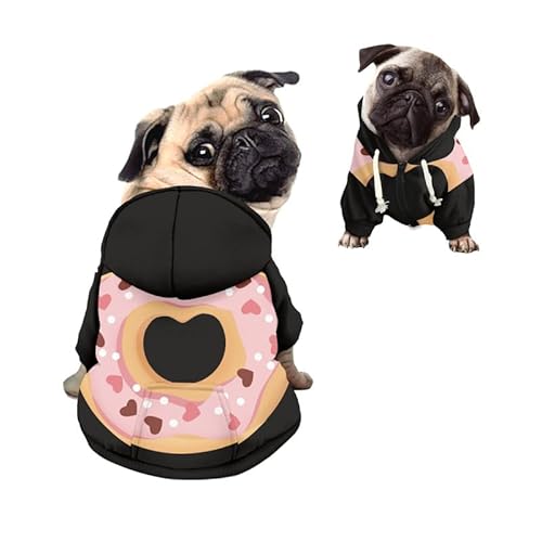 Kuiaobaty Neuheit Donut Druck Warme Hundekleidung für kleine Hund Mädchen, süßes Design weiche Welpen Haustiere Hoodies Schwarz Hoody Outdoor Pullover von Kuiaobaty