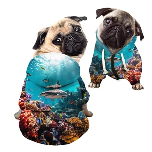 Kuiaobaty Ocean World Hunde-Kapuzenpullover mit Hai-Motiv für kleine Hunde, mit Meeresfischen bedruckt von Kuiaobaty
