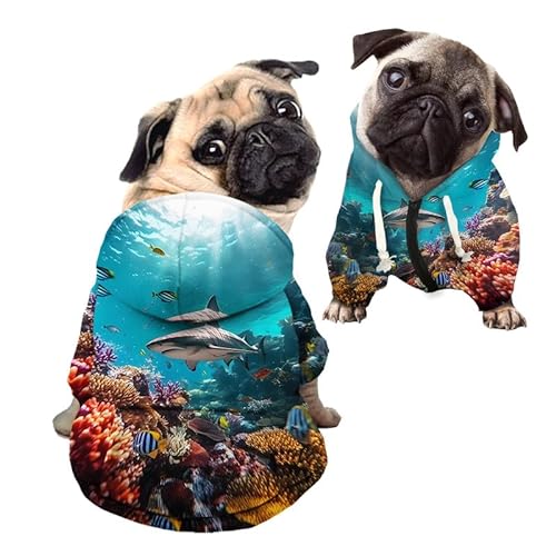 Kuiaobaty Ocean World Hunde-Kapuzenpullover mit Hai-Motiv für kleine Hunde, mit Meeresfischen bedruckt von Kuiaobaty