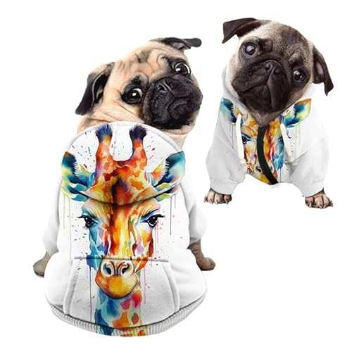Kuiaobaty Paint Giraffe Print Hooded Pet Sweatshirt Small Dog Hoody Coat with Hat, White Dog Hoodies Puppy Pets Pullover Clothes Outfits von Kuiaobaty