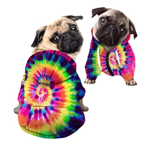 Kuiaobaty Spirale Farbe Tie Dye Hoodies Mantel Pullover für kleine Hunde Katzen Kleidung, buntes Hunde-Sweatshirt Welpen Hund Kapuzenmantel Jacke von Kuiaobaty