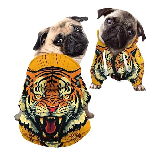 Kuiaobaty Tier-Tiger-Druck, warme Hundekleidung für kleine Hunde und Jungen, Neuheit Tiger Farbe weich atmungsaktiv Welpen Haustiere Hoodies Hunde Hoody Pullover von Kuiaobaty