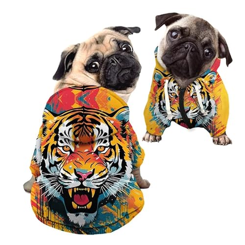 Kuiaobaty Tiger Paint Hunde-Kapuzenpullover für Haustiere, Katzen, Herbst, warme Kapuzenpullover, Tigermuster, Welpen-Sweatshirt, Hundekostüme, Outfits Kleidung von Kuiaobaty