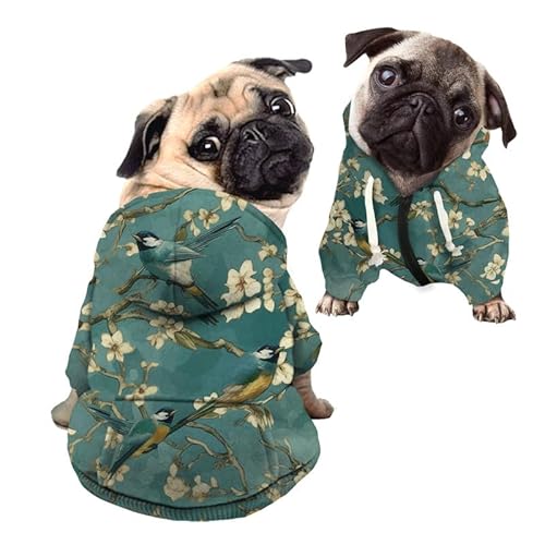 Kuiaobaty Vögel Floral Hund Hoodies Reißverschluss Tuch Outfits für kleine Hunde Katzen Landschaft Stil Hund Sweatshirt Welpen Pullover mit Kapuze von Kuiaobaty
