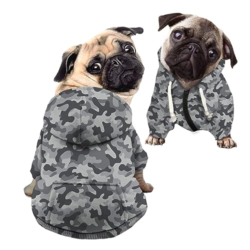 Kuiaobaty Warme Hundekleidung für kleine Hunde und Jungen, abstraktes Camouflage, weicher Hunde-Kapuzenpullover, Outdoor-Pullover, Welpen, Haustiere, Kapuzenpullover, Grau von Kuiaobaty