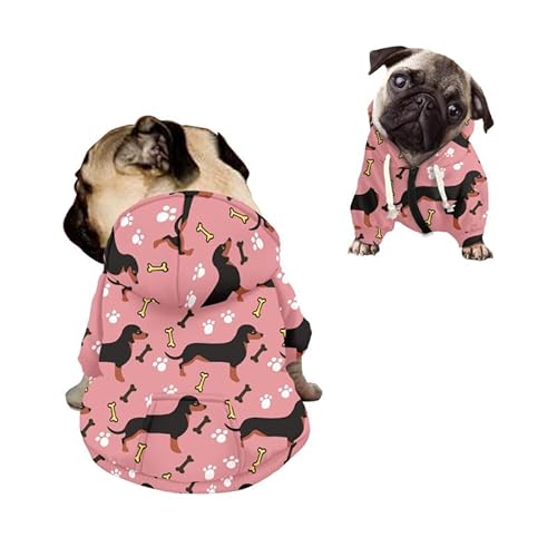 Kuiaobaty Warme Hundekleidung für kleine Hunde und Mädchen, Dackel-Aufdruck, Cartoon-Hundeknochen, Pfotenmuster, Welpen, Haustiere, Kapuzenpullover, Outdoor-Pullover von Kuiaobaty