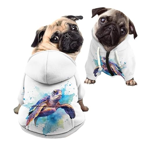 Kuiaobaty Wasserfarben-Schildkröten-Welpen-Kapuzenpullover für Hunde, Hunde-Shirt, Kleidung, Outfits, Meeresschildkröten-Druck, Hundepullover, atmungsaktiv, Outdoor-Pullover für Haustiere von Kuiaobaty