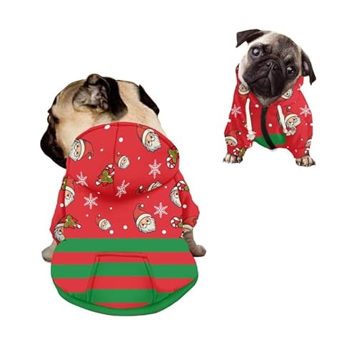 Kuiaobaty Weihnachtlicher Weihnachtsmann-Hundepullover, Kapuzenpullover, Welpen, Haustiere, Kleidung, Weihnachten, Schneeflocke, Hunde-Spielkleidung, Rot / Grün / Streifen von Kuiaobaty