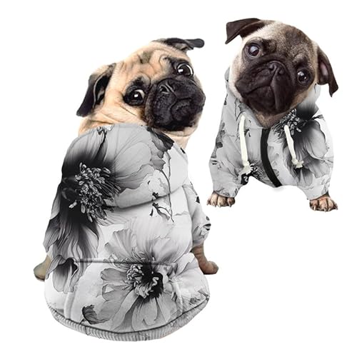 Kuiaobaty Zeichnung Pfingstrose Blumen Lässige Weiche Hund Hoodies Comfy Doggy Hooded Sweatshirt Weiß Floral Herbst Stretchy Pet Jacke Pullover mit Hut von Kuiaobaty