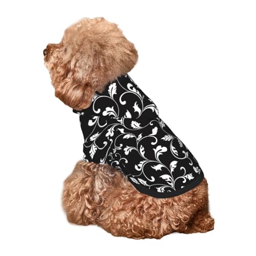 Kuilepa Hunde-Kapuzenpullover für kleine, mittelgroße und große Hunde, Schwarz / Weiß mit Blättern, Größe XS - XXL von Kuilepa