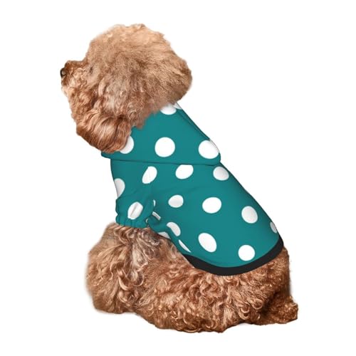 Kuilepa Hunde-Kapuzenpullover für kleine, mittelgroße und große Hunde, Weiß mit weißen Punkten und blaugrünem Hintergrund (Größe XS - XXL) von Kuilepa