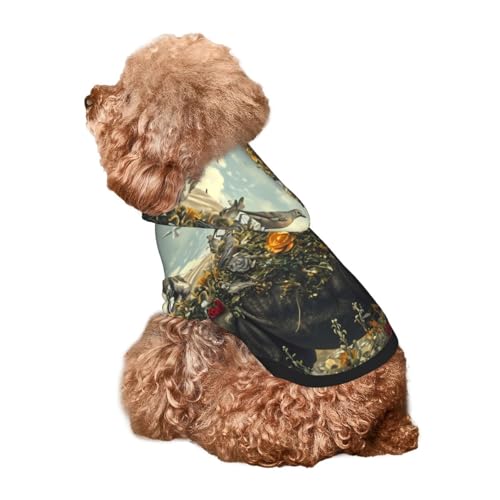 Kuilepa Hunde-Kapuzenpullover mit Blumen-Nashorn und Vogel-Aufdruck, Sicherheits-Hundekleidung, Hunde-Kapuzenpullover für kleine, mittelgroße und große Hunde (Größe XS-XXL) von Kuilepa