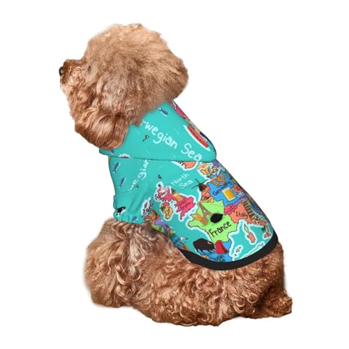 Kuilepa Hunde-Kapuzenpullover mit Cartoon-Karte von Europa, Sicherheits-Hundekleidung, Hunde-Kapuzenpullover für kleine, mittelgroße und große Hunde (Größe XS-XXL) von Kuilepa