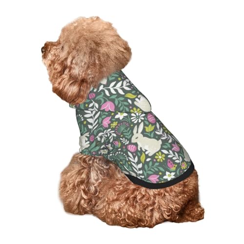 Kuilepa Hunde-Kapuzenpullover mit Retro-Häschen-Blumendruck, Sicherheits-Hundekleidung, Hunde-Kapuzenpullover für kleine, mittelgroße und große Hunde (Größe XS-XXL) von Kuilepa