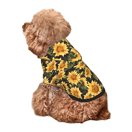 Kuilepa Hunde-Kapuzenpullover mit Sonnenblumen-Druck, Vintage-Stil, für kleine, mittelgroße und große Hunde, Schwarz von Kuilepa